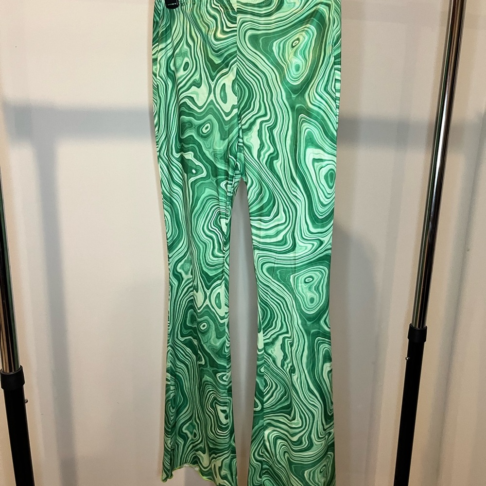 SHEIN Green Swirl Boot Cut Pants